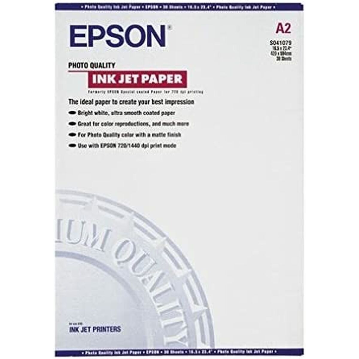 EPSON PHOTO papier inkjet 102g/m2 A2 30 feuilles pack de 1