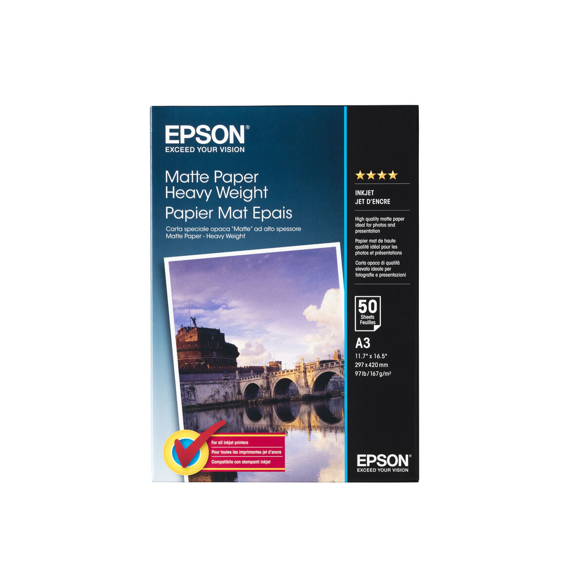 EPSON S041261 Matte heavyweight  papier inkjet 167g/m2 A3 50 feuilles pack de 1