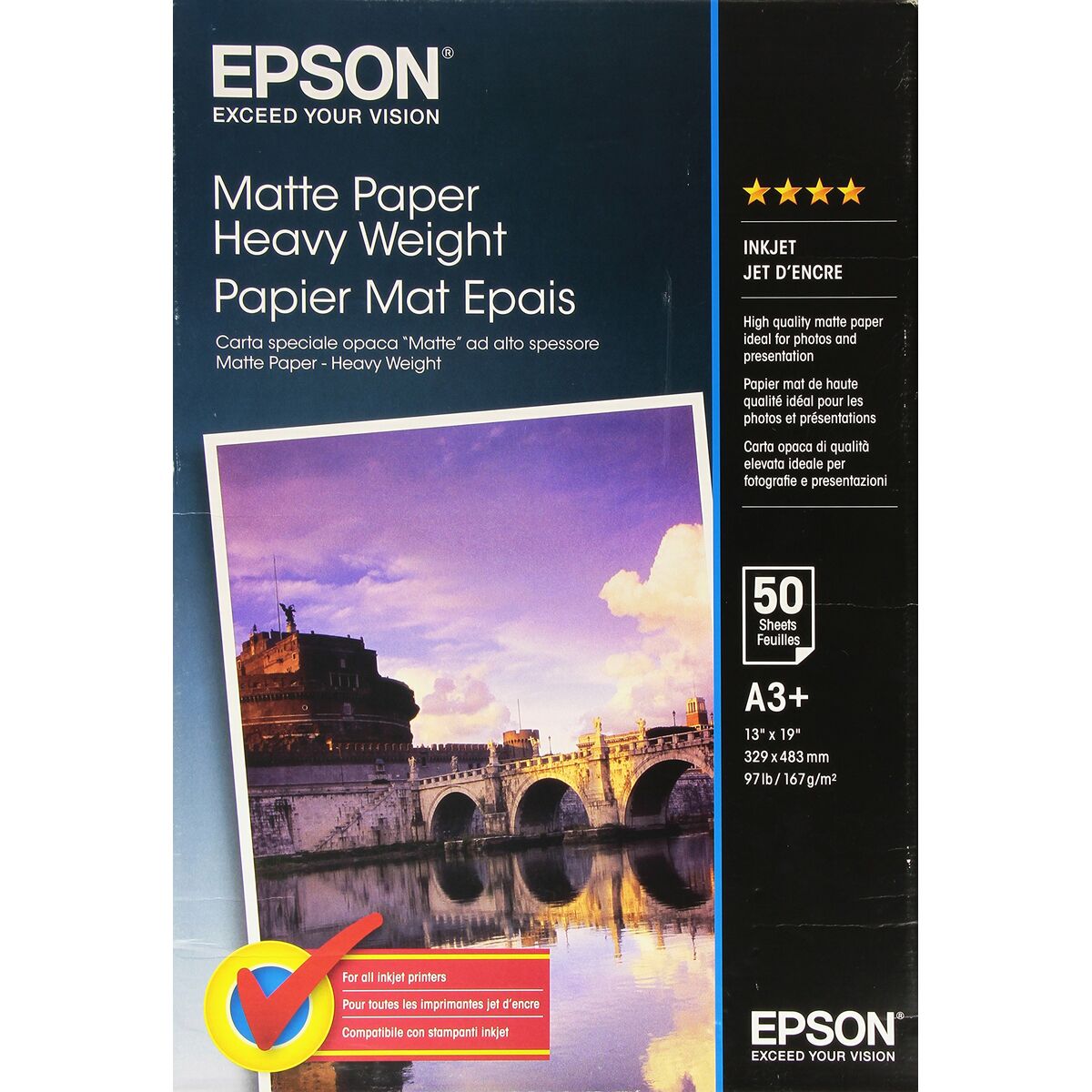 EPSON MATTE heavyweight  papier inkjet 167g/m2 A3+ 50 feuilles pack de 1