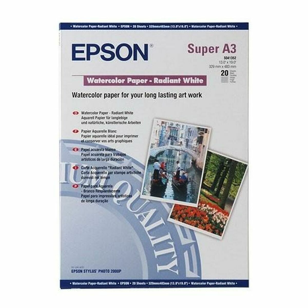EPSON S041352 Matte papier aquarelle inkjet 190g/m2 A3+ 20 feuilles pack de 1