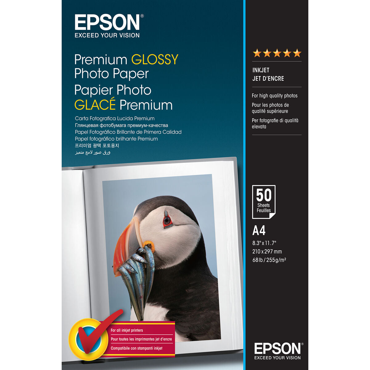 EPSON PREMIUM brillant photo  papier inkjet 225g/m2 A4 50 feuilles pack de 1