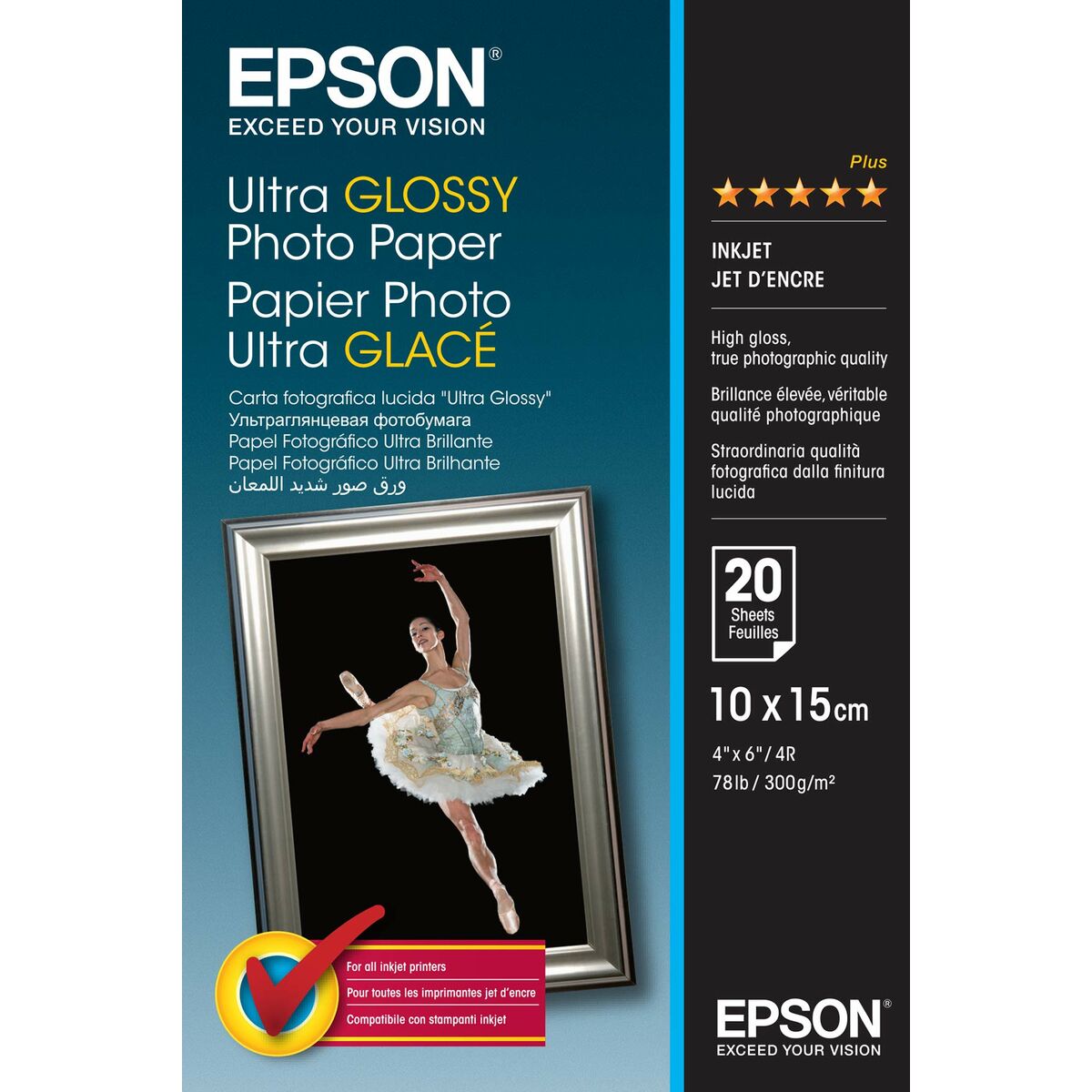 EPSON ULTRA brillant photo  papier inkjet 300g/m2 100x150mm 20 feuilles pack de 1