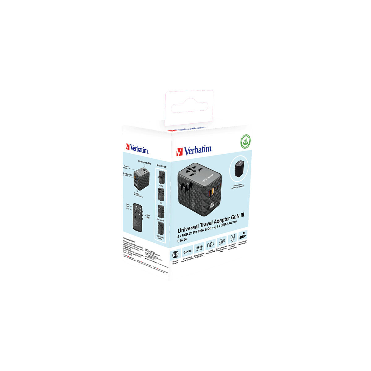 VERBATIM GAN III UNIVERSAL TRAVEL ADAPTER UTA-06 WITH 2 X USB-C PD 100W & QC 4+ / 2 X USB-A QC 3.00 WCF (P)
