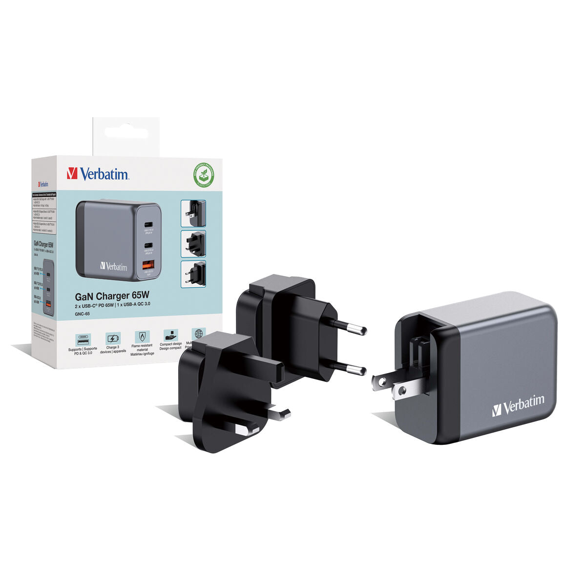GNC-65 GaN Charger 3 Port 65W USB A/C E