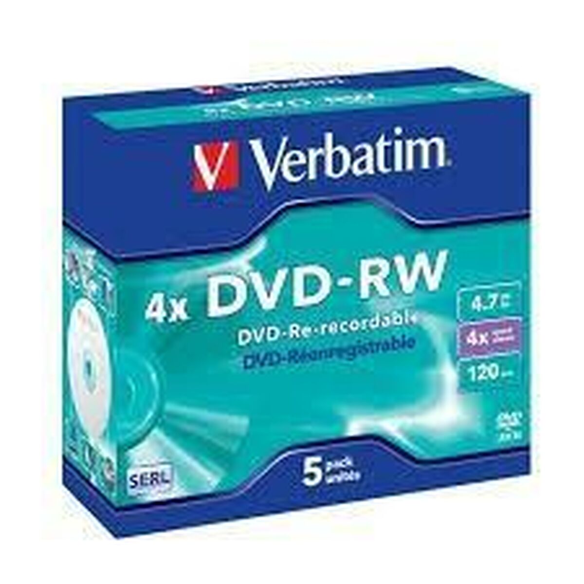 VERBATIM DVD-RW SERL 4.7Go 4X MATT SILVER SURFACE 5 PACK WCF (P)