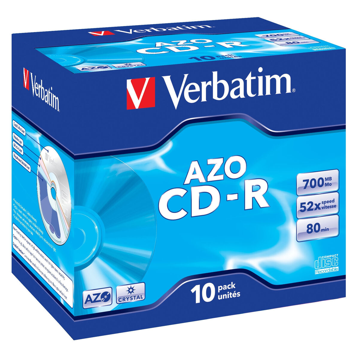 VERBATIM CD-R AZO 700Mo 52X CRYSTAL SURFACE 10 PACK WCF (P)