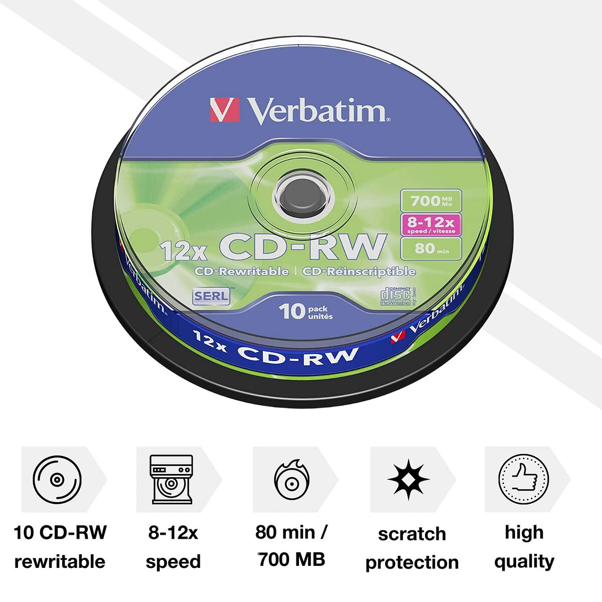 CD-RW/700MB 80Min 10x Speed Cake10pk