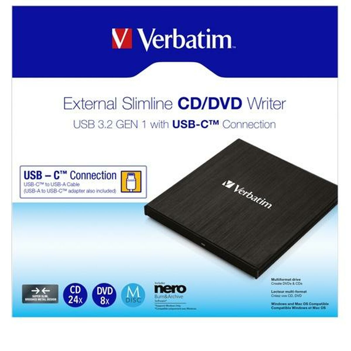 VERBATIM EXTERNAL SLIMLINE CD/DVD WRITER