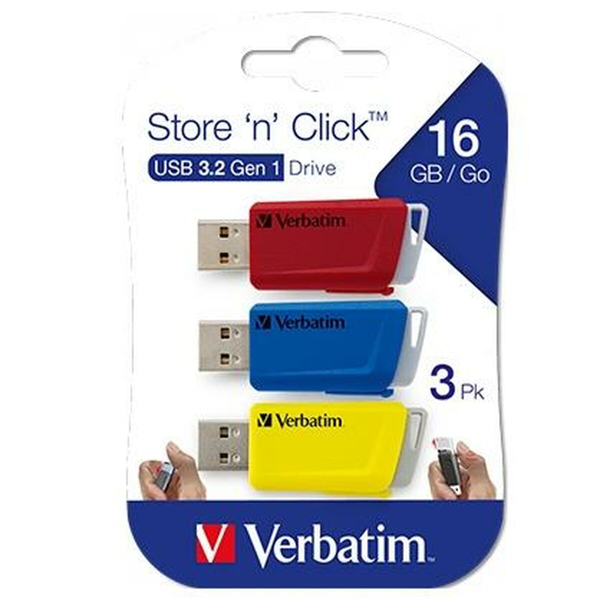 VERBATIM USB DRIVE 3.0 STORENCLICK 3X1