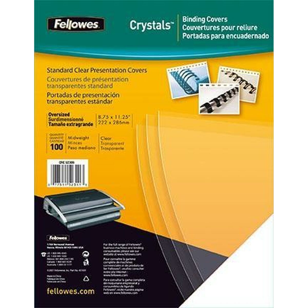 FELLOWES COUV A4 TRANSPARENT 180 MIC Pack de 100