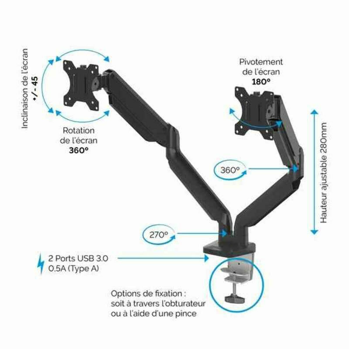 FELLOWES Bras porte écran double Platinium Série