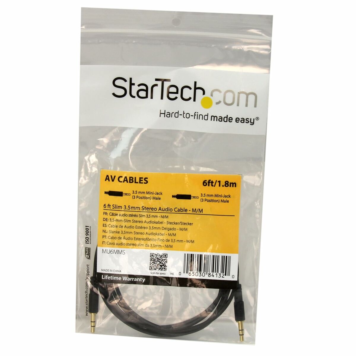 1.8m Slim 3.5mm Stereo Audio Cable M/M