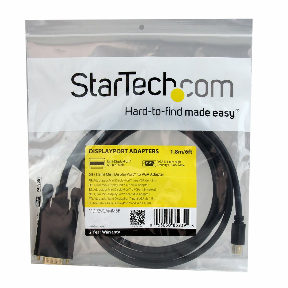 6ft Mini DisplayPort MDP to VGA Adapter