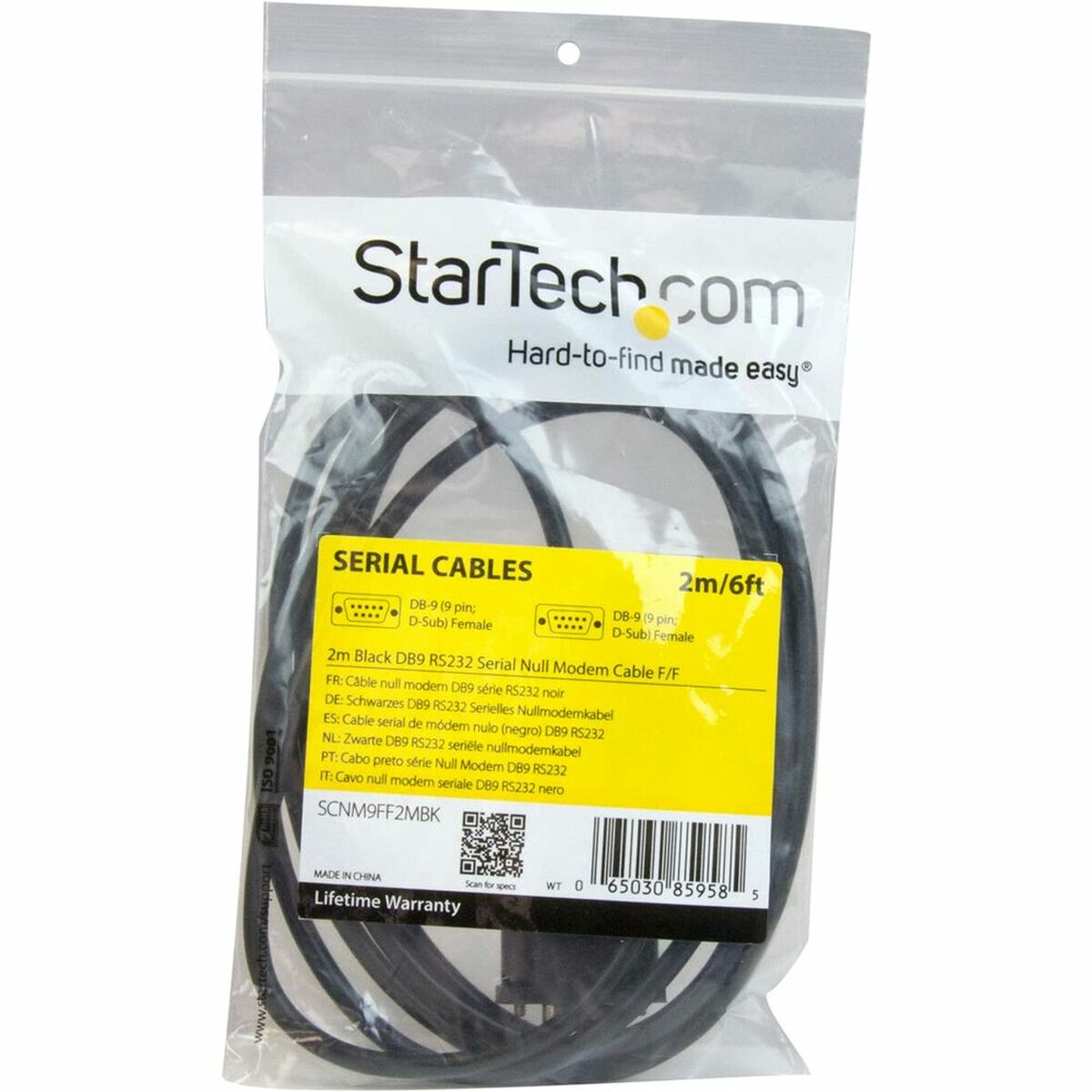 2m Black DB9 RS232 Null Modem Cable F/F