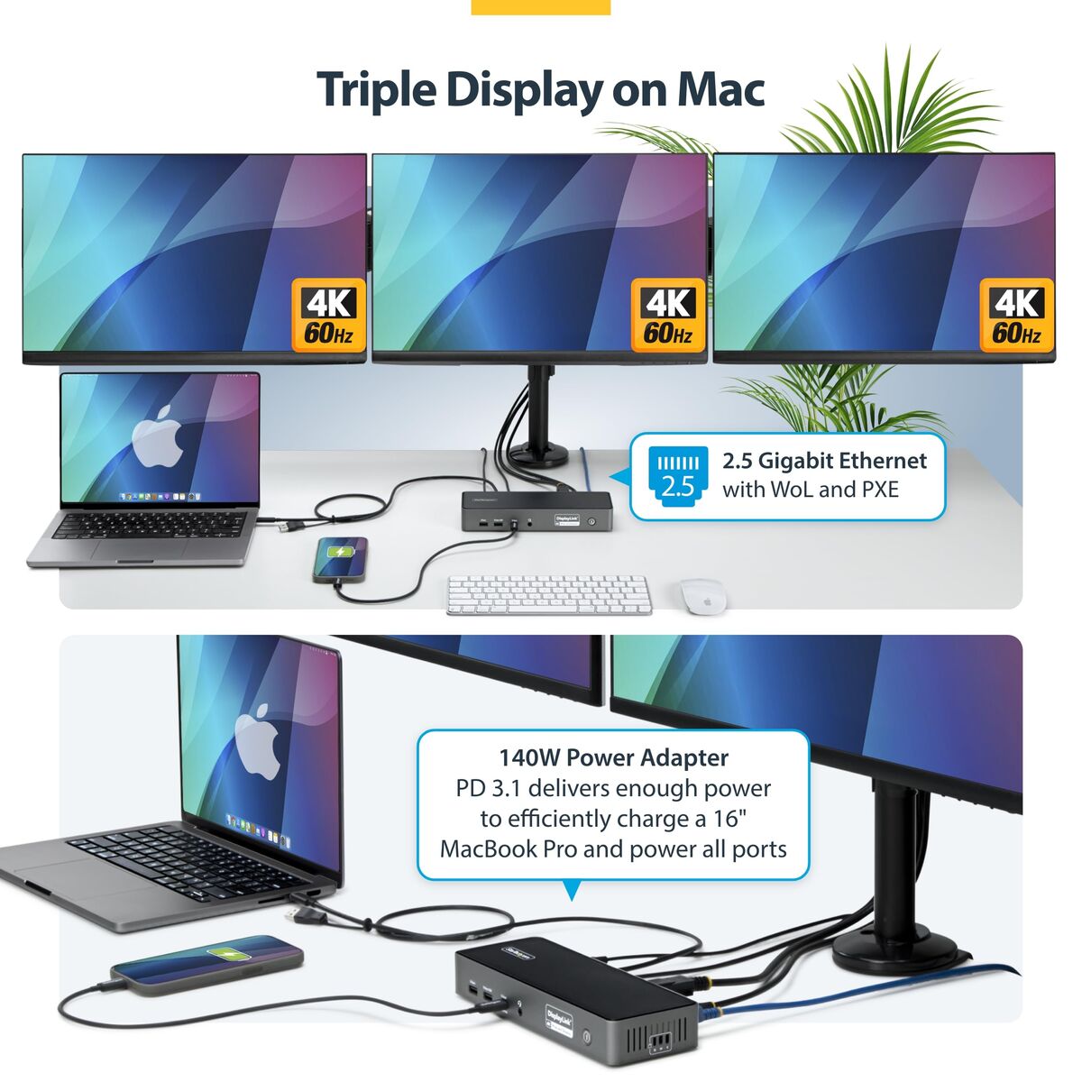 Triple-Monitor USB-C Dock 140W PD