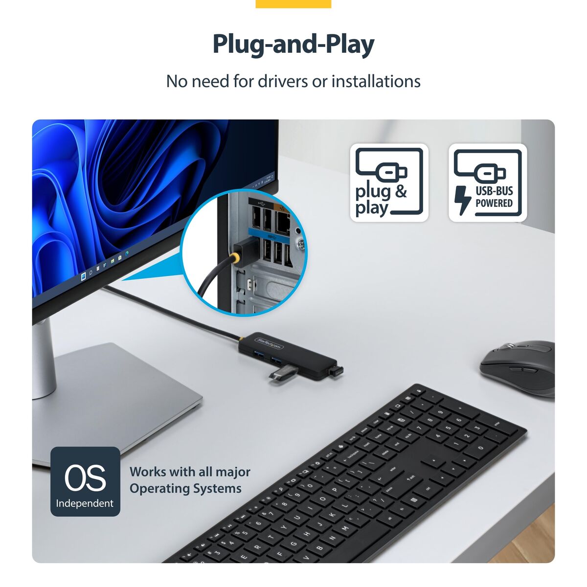 4-Port USB-A Hub Bus Powered 5Gbps