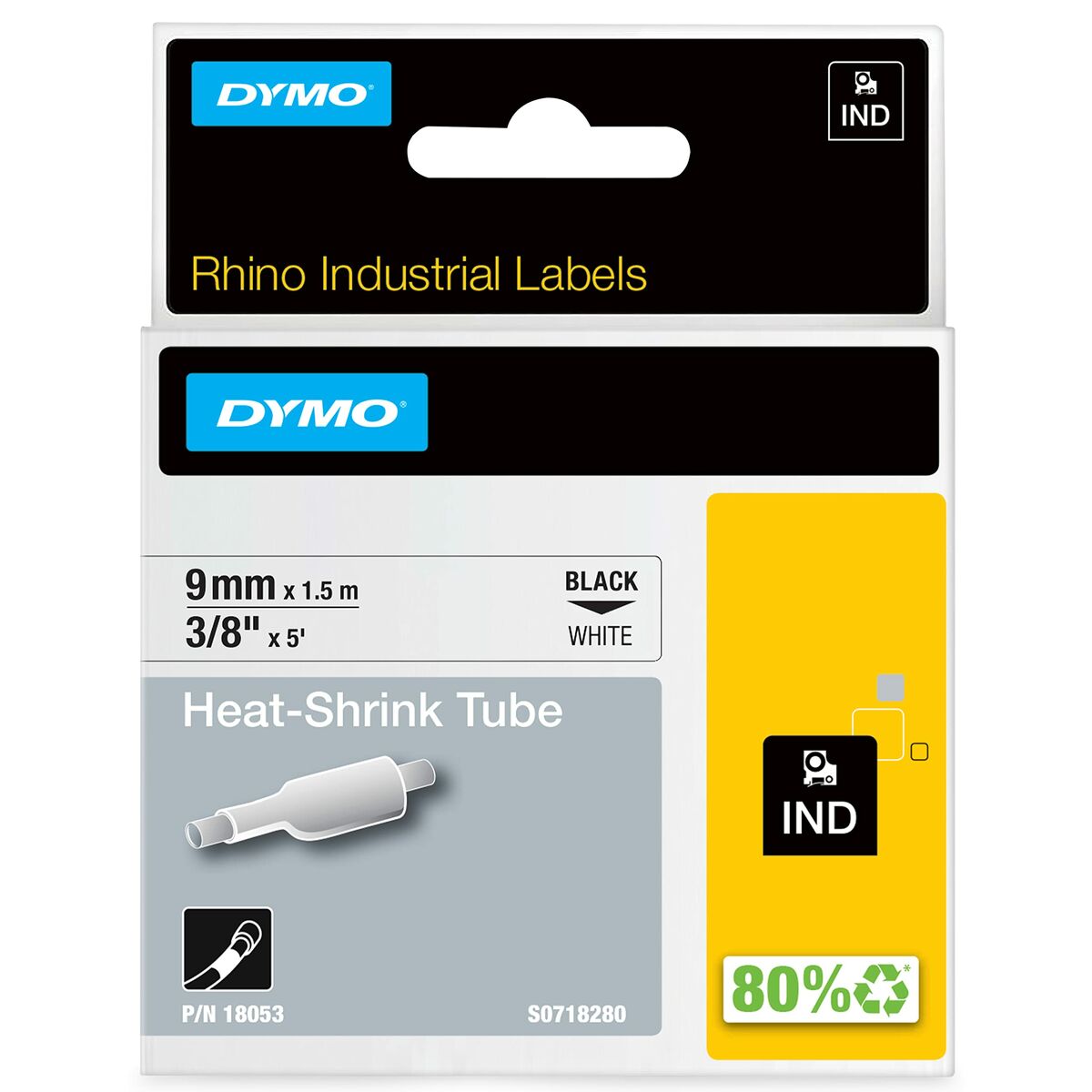 DYMO Etiquette thermorétractables 18053 noir/blanc 9mm x1,5m