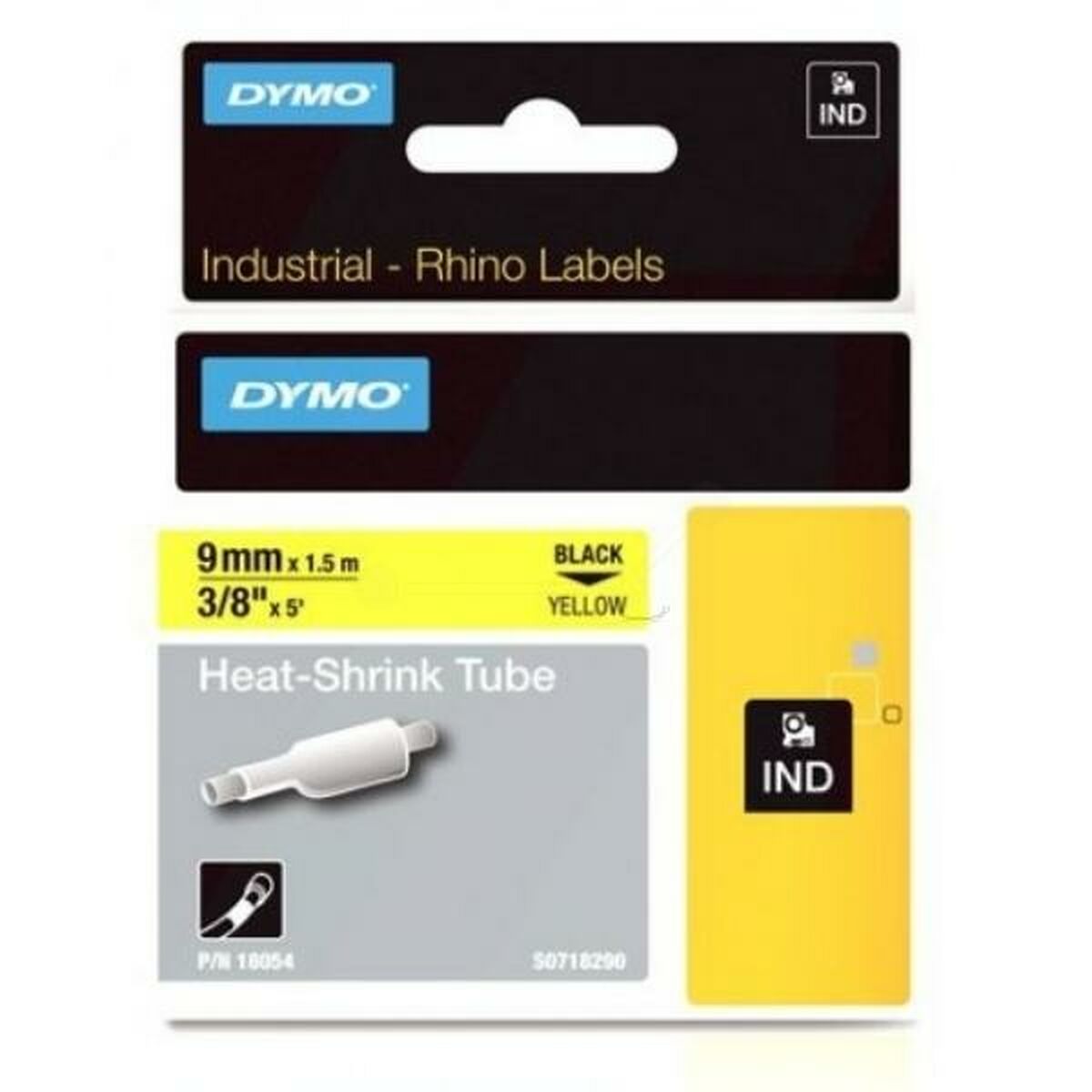 DYMO Rhino Etiquette industrielle gaine thermorétractable 9mm x 1,5m noir/jaune
