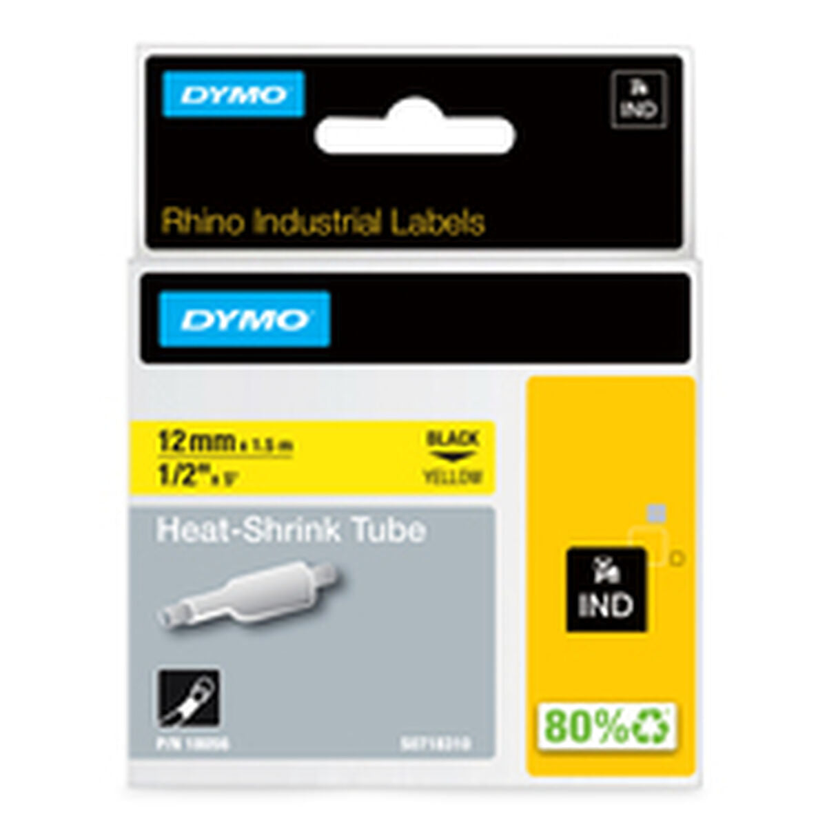 DYMO Rhino Etiquette industrielle gaine thermorétractable 12mm x 1,5m noir/jaune