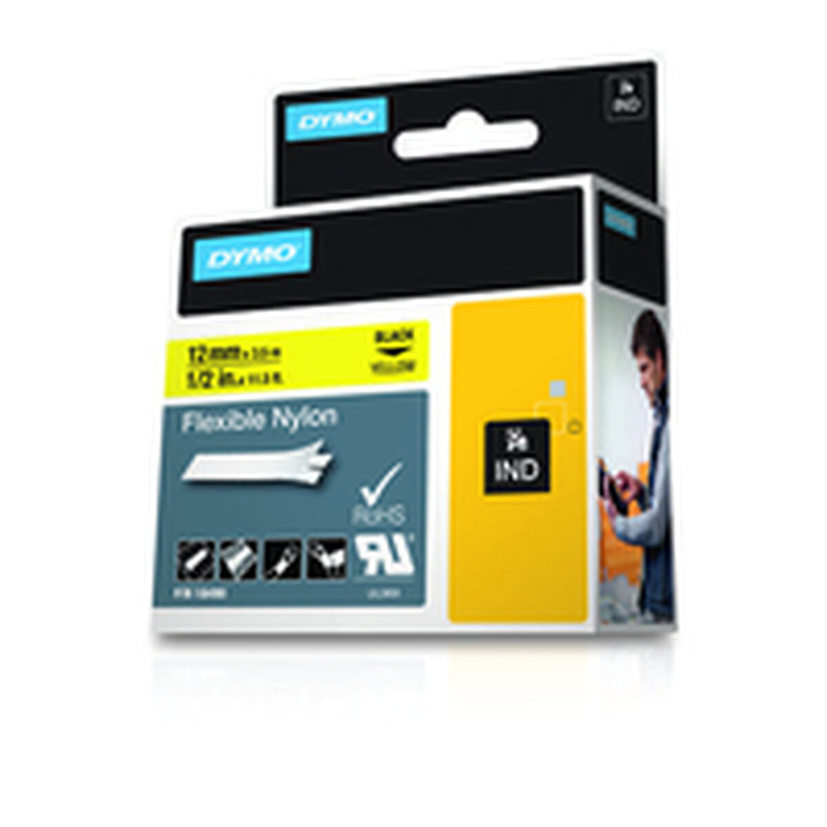 DYMO Rhino étiquette industrielle Nylon flexible 12 mm x 3,5 mm noir/jaune