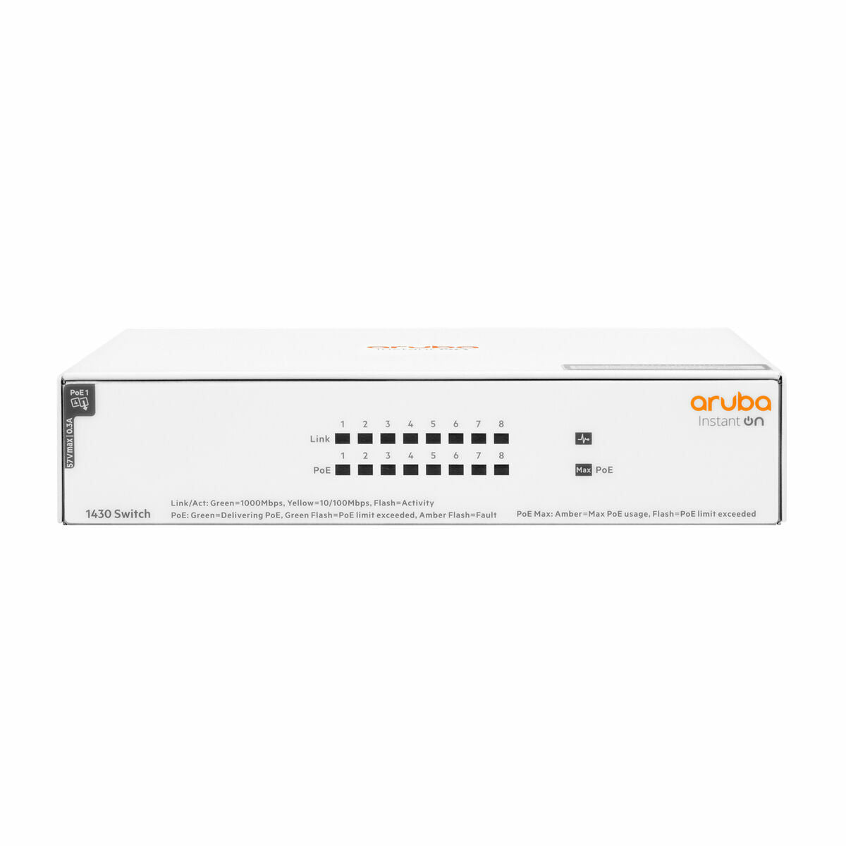 HPE Networking Instant On 1430 8G Class4 PoE 64W Switch Commutateur non géré 8 x 10/100/1000 PoE Class 4 de bureau