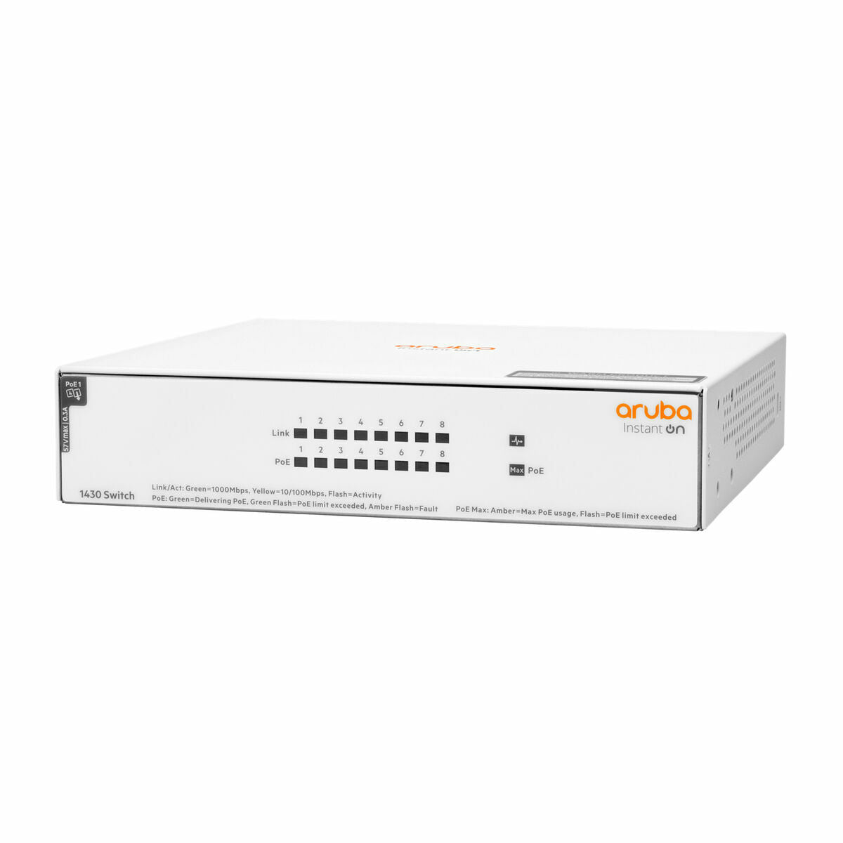 HPE Networking Instant On 1430 8G Class4 PoE 64W Switch Commutateur non géré 8 x 10/100/1000 PoE Class 4 de bureau