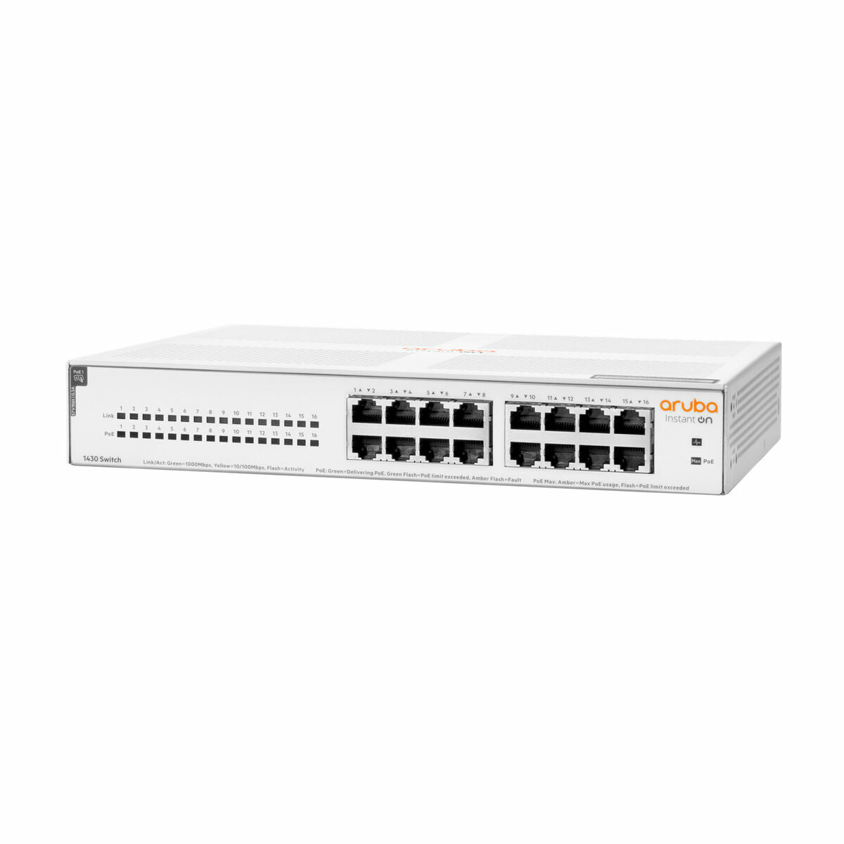 HPE Networking Instant On 1430 16G Class4 PoE 124W Switch Commutateur non géré 16 x 10/100/1000 PoE Class 4 de bureau