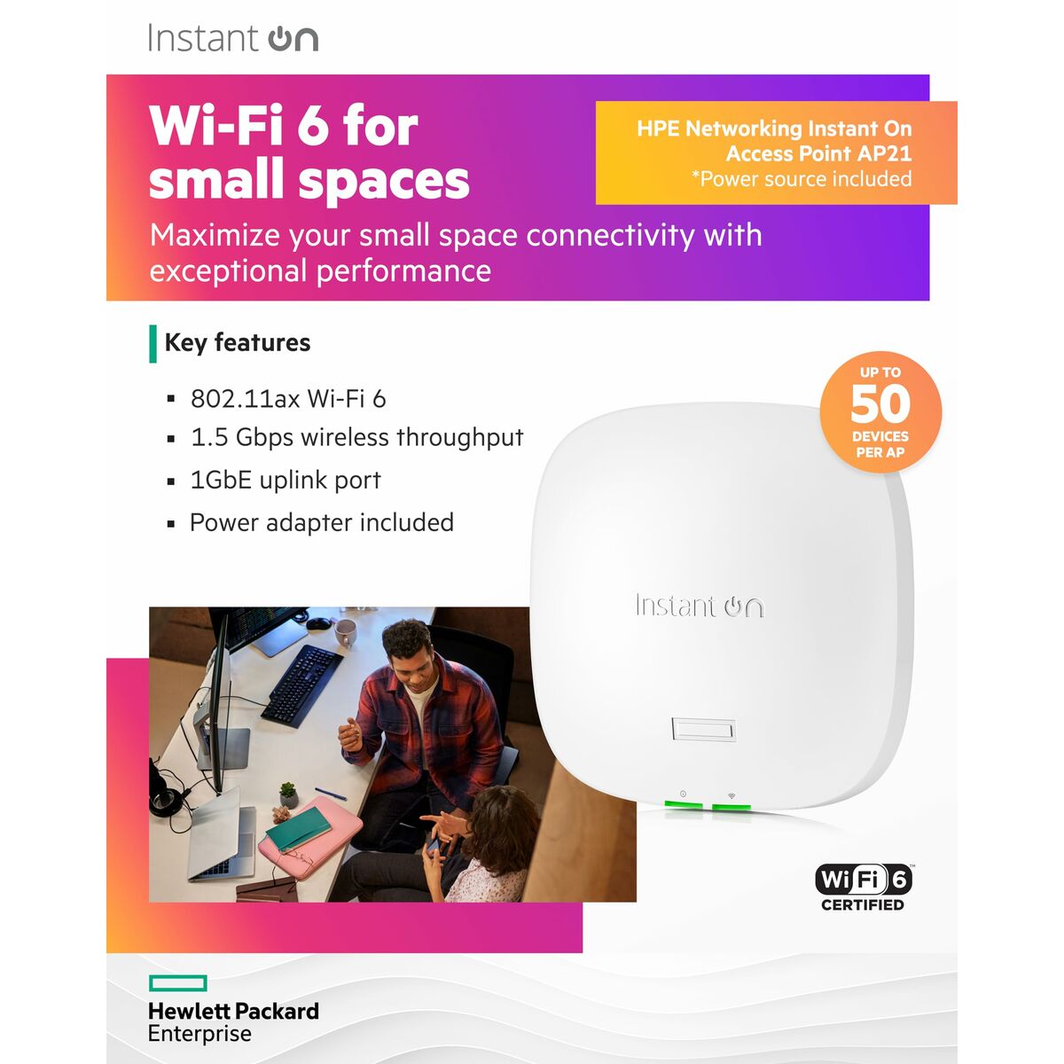HPE Networking Instant On AP21 (RW) Borne daccès sans fil Wi Fi 6 2.4 GHz 5 GHz montable au plafond/mur