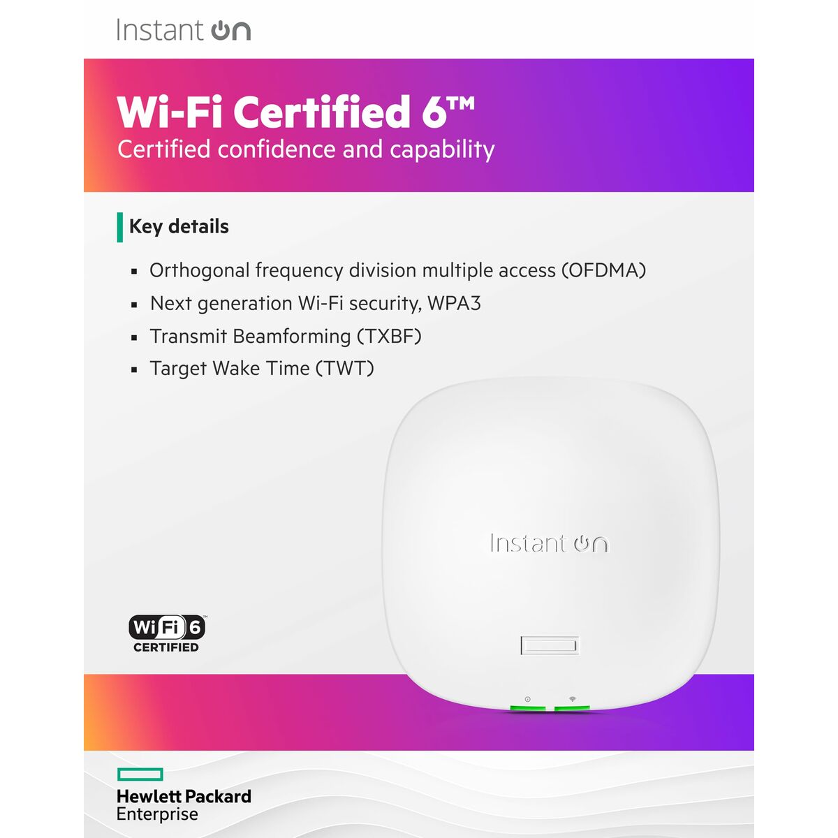 HPE Networking Instant On AP21 (RW) Borne daccès sans fil Wi Fi 6 2.4 GHz 5 GHz montable au plafond/mur