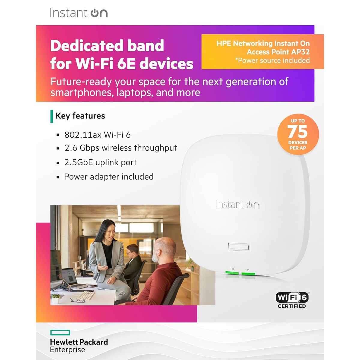 HPE Networking Instant On Access Point Bundle with PSU Dual Radio Tri Band 2x2 Wi-Fi 6E RW AP32