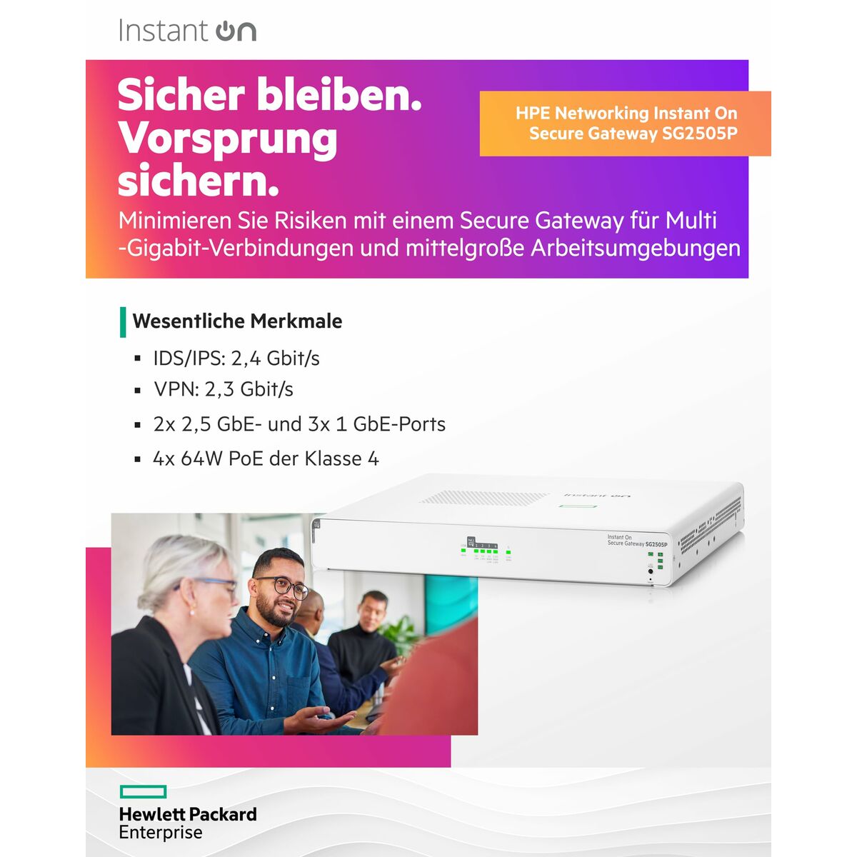 HPE Networking Instant On Secure Gateway 5-port SmartRate 2.5G PoE+ 64W SG2505P EU en