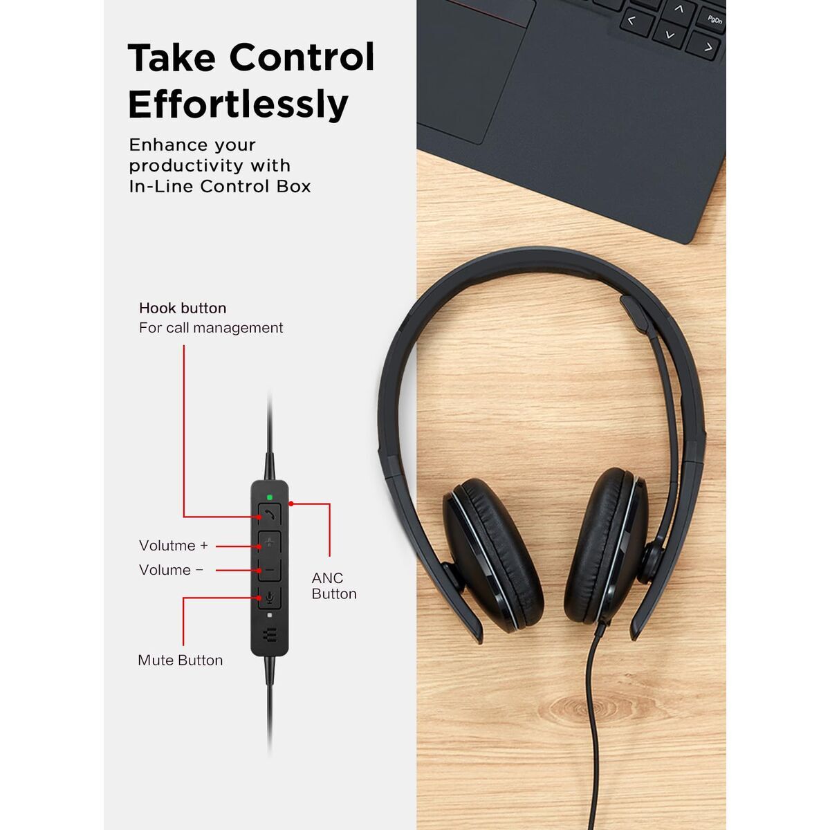 LENOVO - Gen 2 - Micro-casque - sur-oreille - filaire - USB-C - noir - certifié Zoom