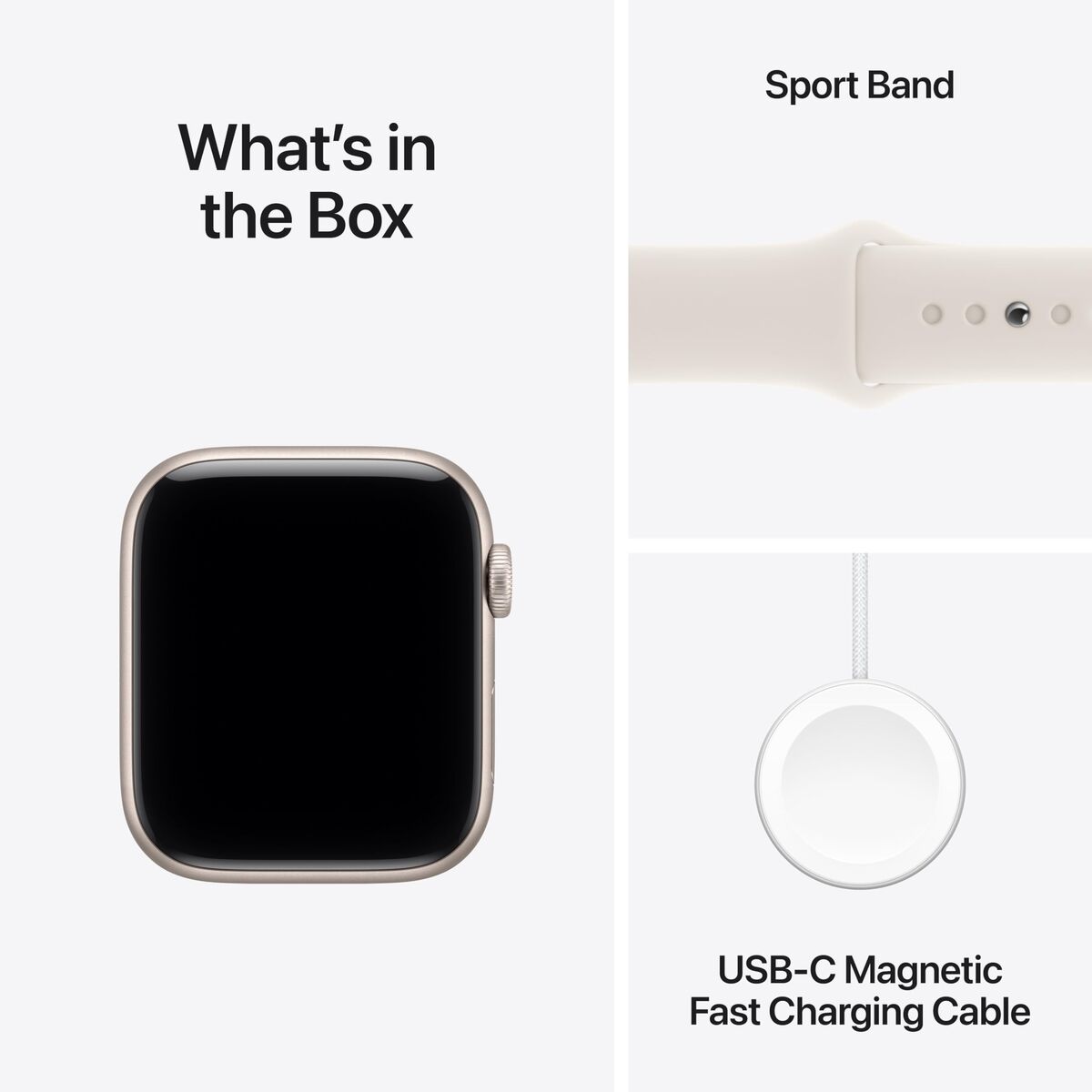 Apple Watch SE 3 GPS 44 mm, boîtier en aluminium Starlight avec bracelet Starlight Sport - S/M