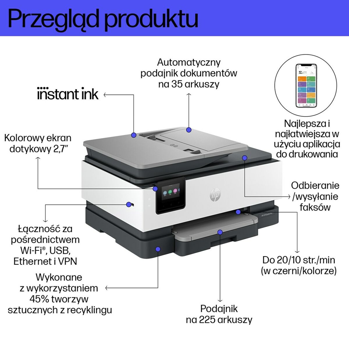 HP OfficeJet Pro 8132e A4 Duplex 1200 x 1200 DPI 20ppm Wi-Fi AirPrint