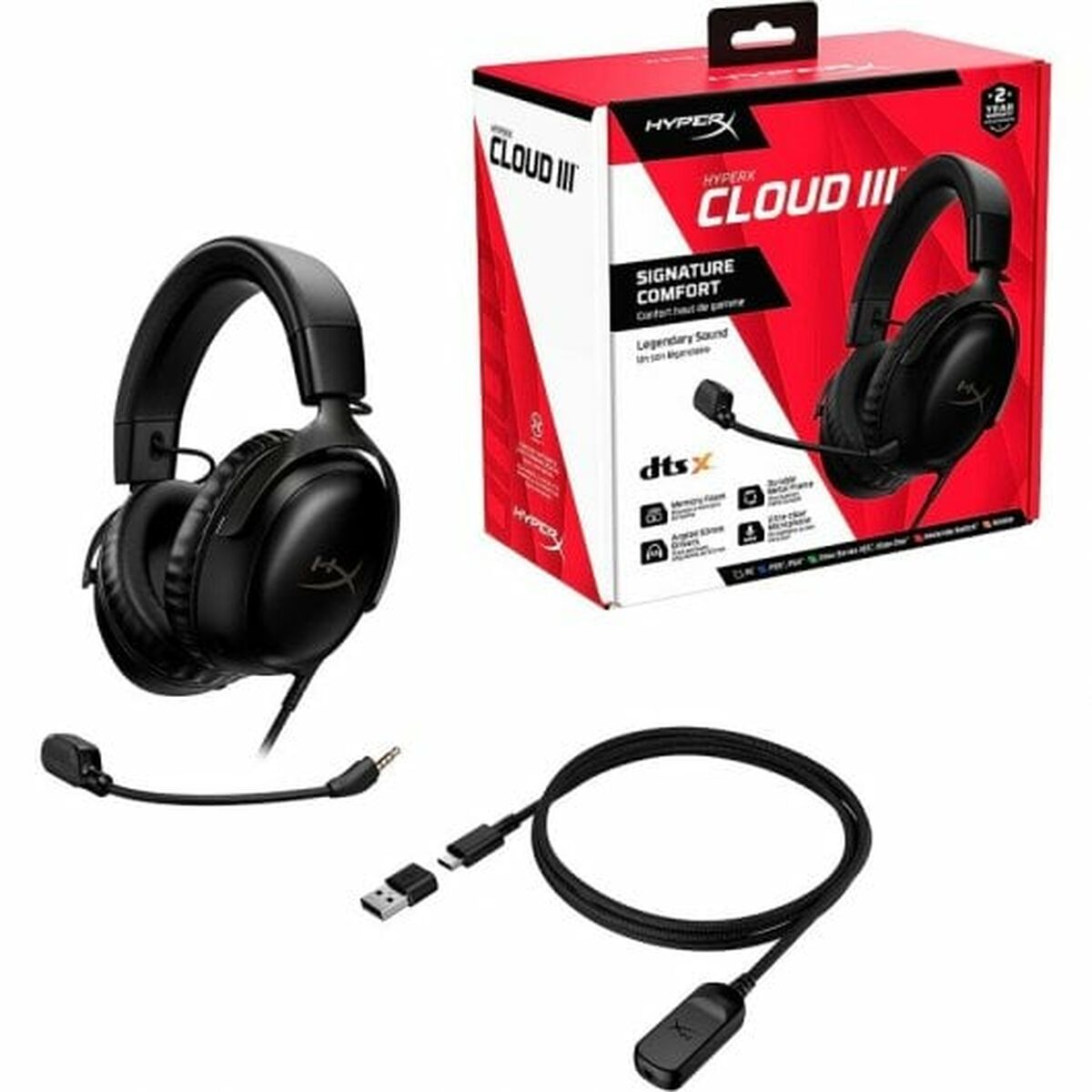 Casque HyperX Cloud III filaire avec microphone, minijack 3,5 mm + USB, noir