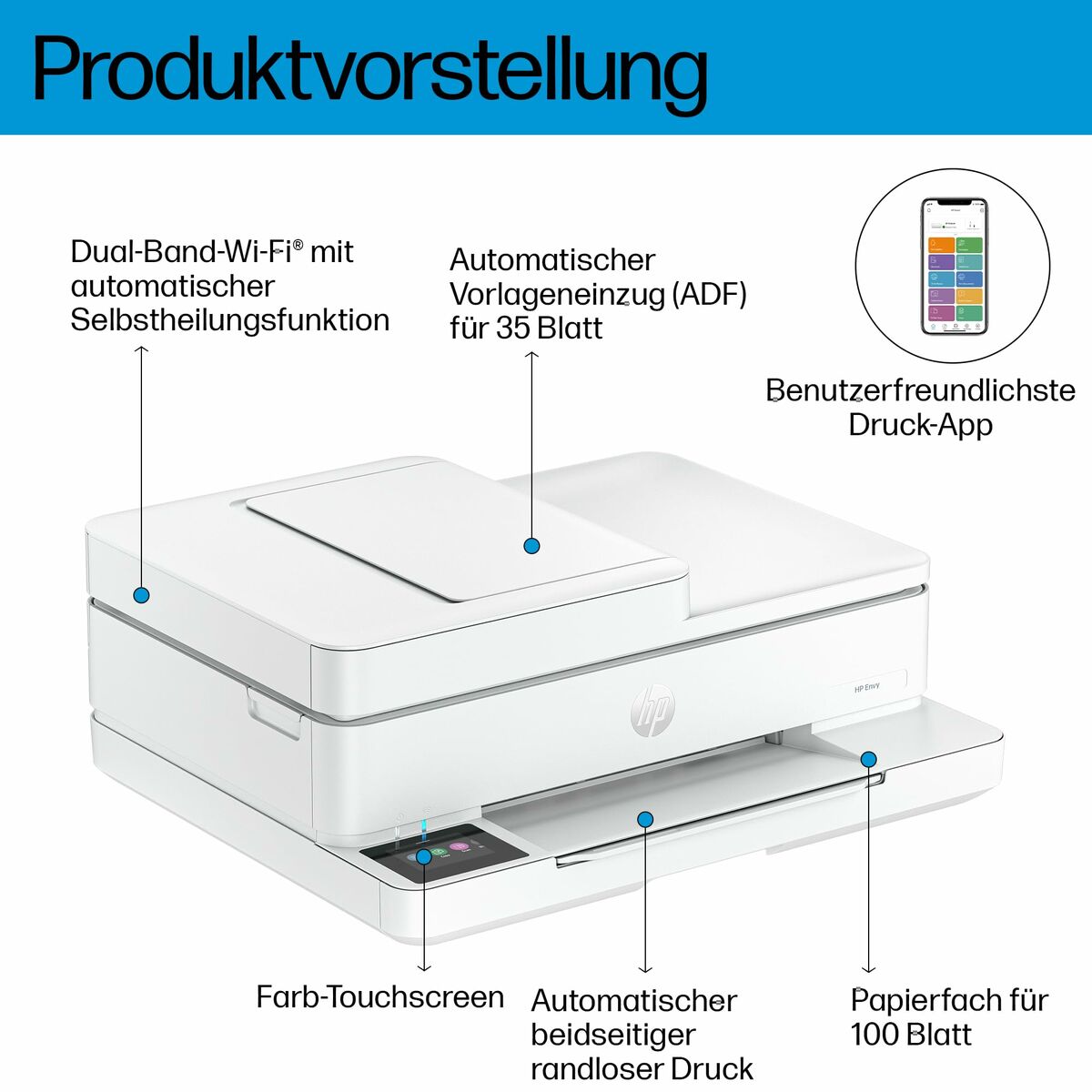HP ENVY 6530e All-in-One MFP colour inkjet 216x297mm A4 8ppm Copy 10ppm Print 100sheets Wi-Fi USB White