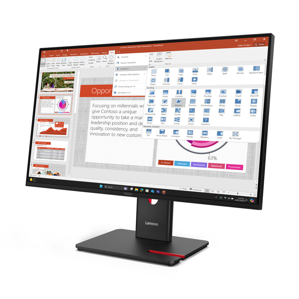 LENOVO ThinkVision T27-40 LED Écran 27p 1920x1080 Full HD (1080p) 120Hz IPS 300cd/m2 1500:1 4ms HDMI VGA DisplayPort 3y