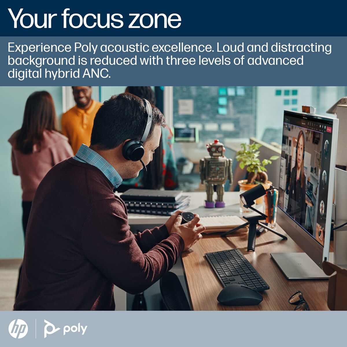 HP Poly Voyager Focus Avec fil &sans fil A la main Car/Home office Bluetooth Noir
