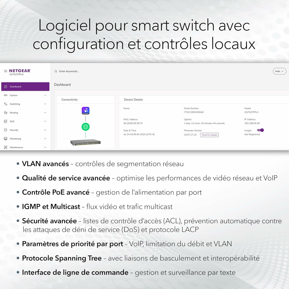NETGEAR 48P GE POE++ Smart Switch W/10G SFP+ GS752TXUP