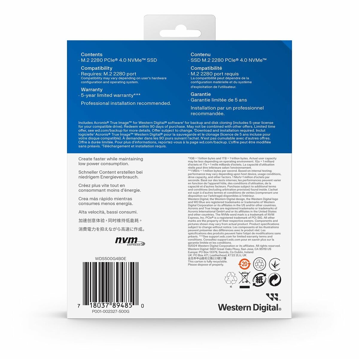 WD SSD Blue SN5000 500GB PCIe Gen4 NVMe