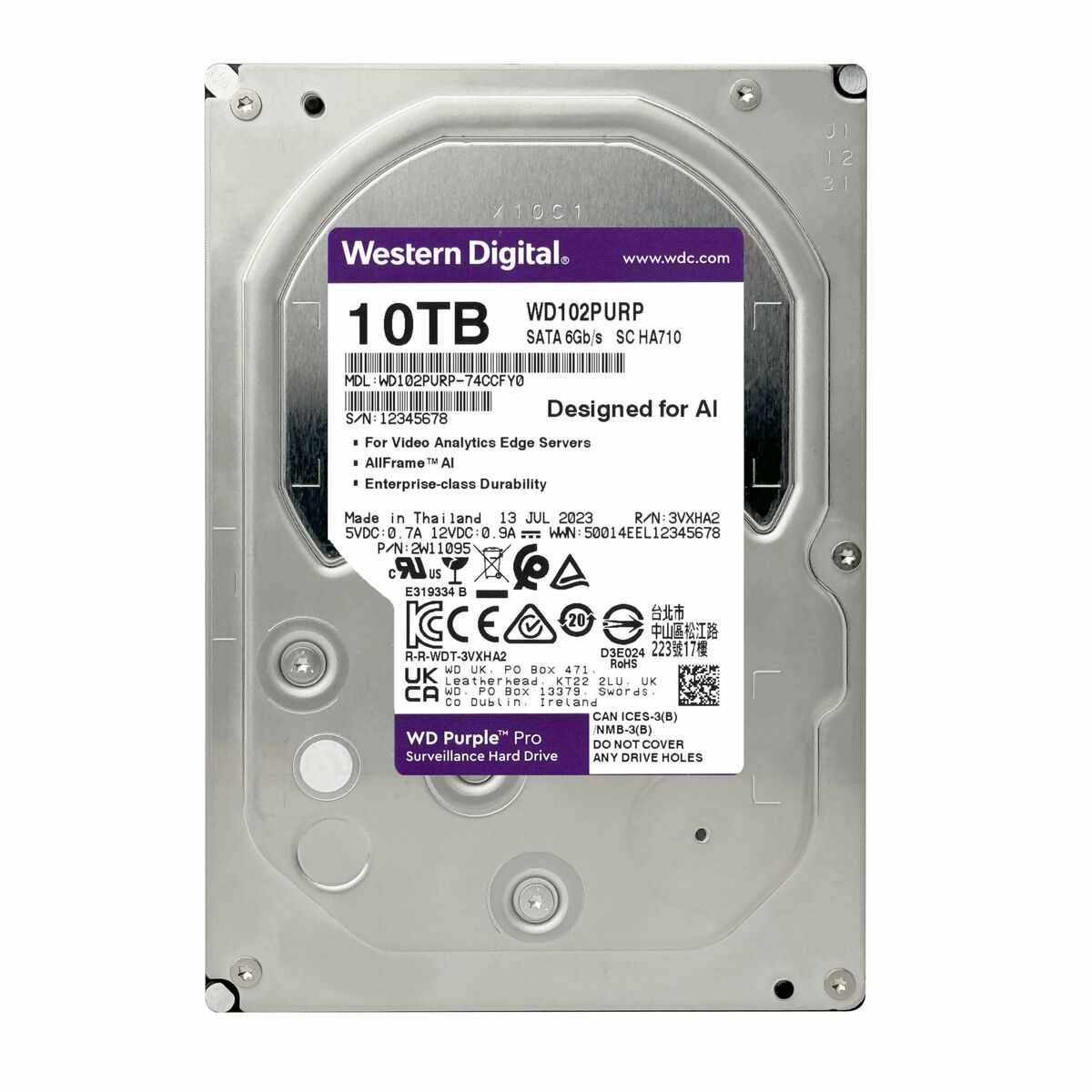 WD Purple Pro 10To SATA 6Gb/s HDD 3.5p internal 7200Tpm 256Mo Cache 24x7 Bulk