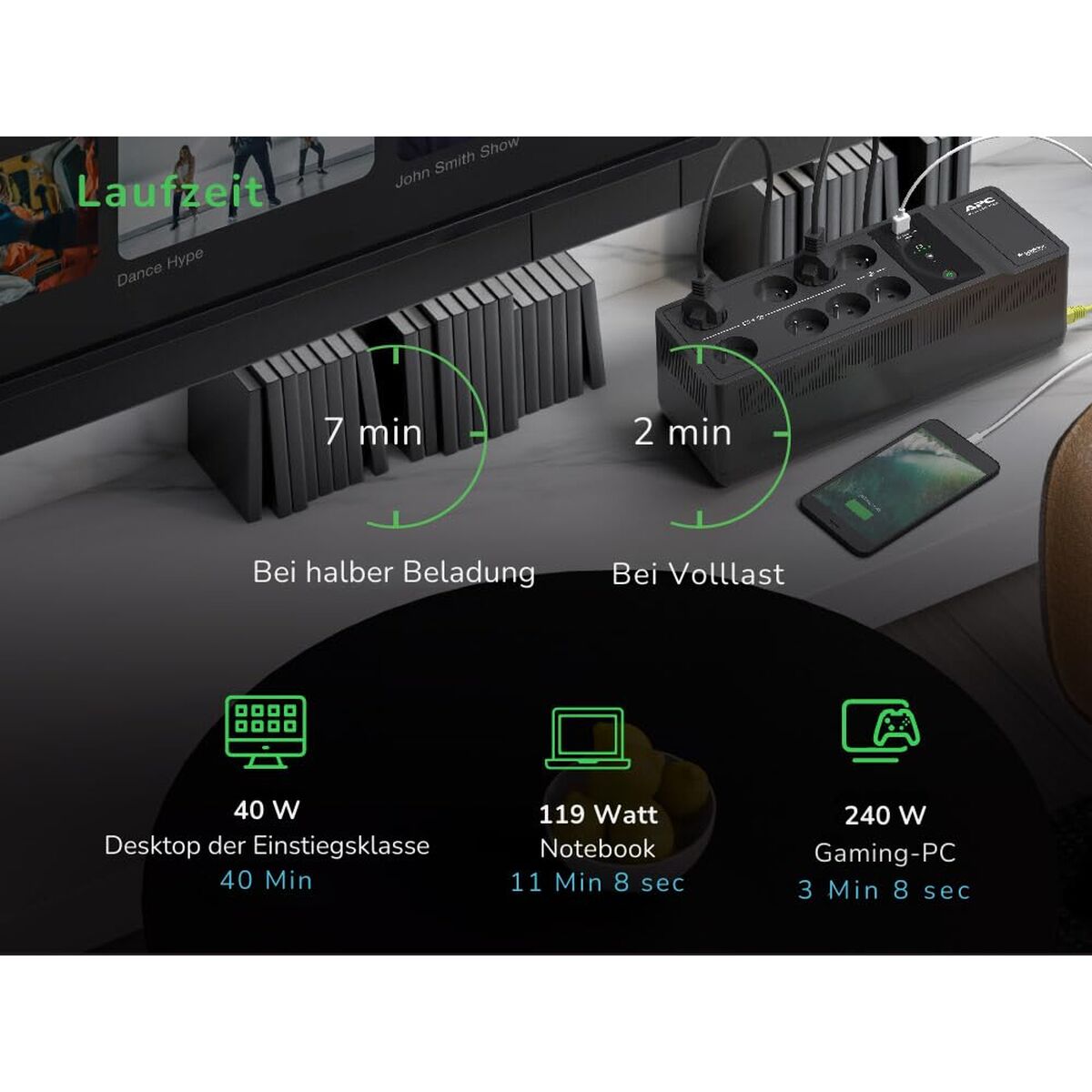 APC Back-UPS UPS wall mountable / surface mountable AC 230V 300Watt 500VA output connectors 8