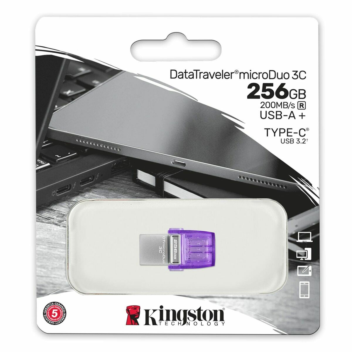 KINGSTON 256Go DataTraveler microDuo 3C 200MB/s dual USB-A + USB-C