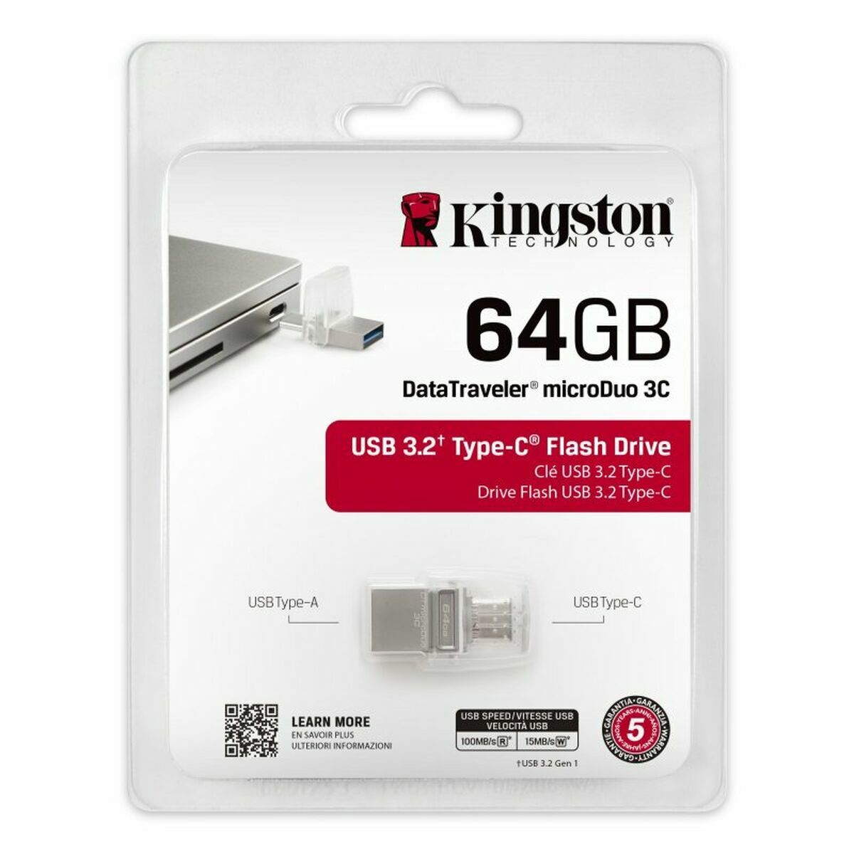 KINGSTON 64Go DataTraveler microDuo 3C 200MB/s dual USB-A + USB-C