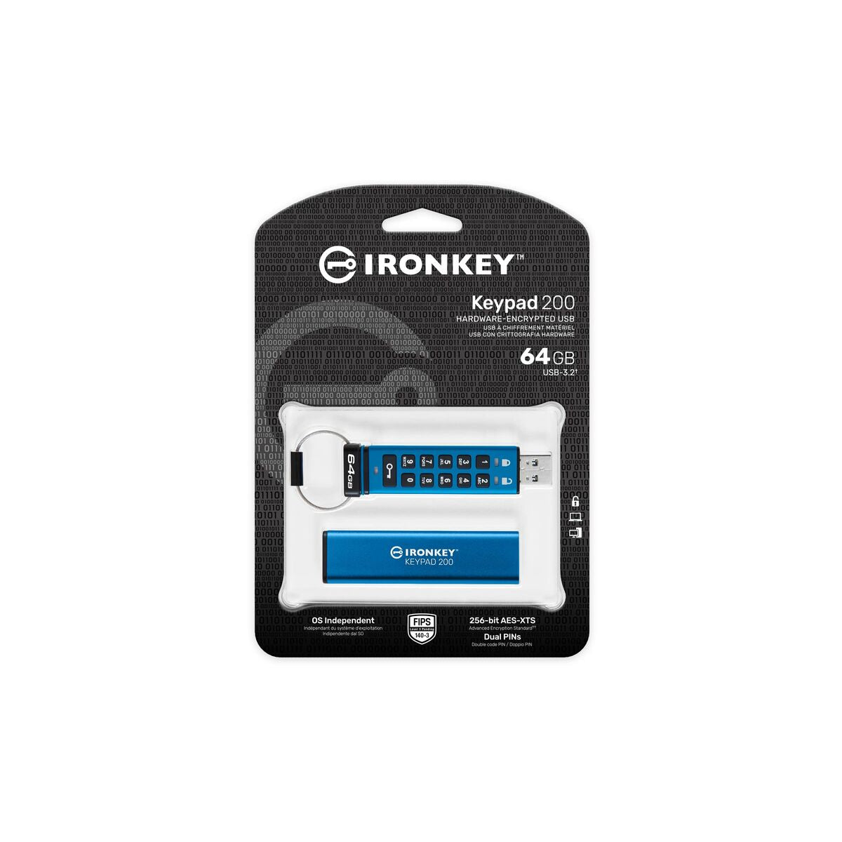 KINGSTON 64Go IronKey Keypad 200 FIPS 140-3 Lvl 3 Pending AES-256 Encrypted