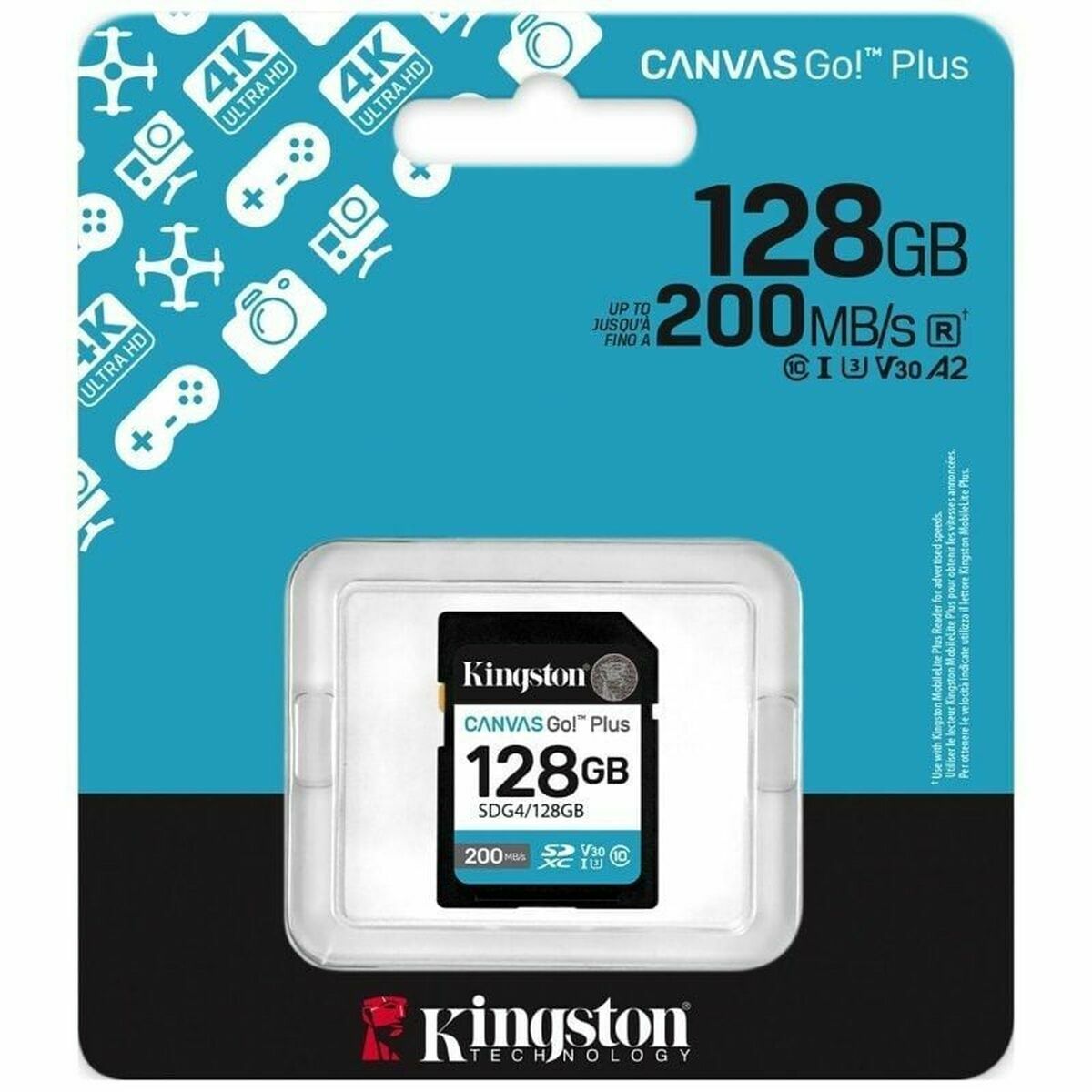 KINGSTON 128Go SDXC Canvas Go Plus Gen4 200Mo/s C10 UHS-I U3 V30
