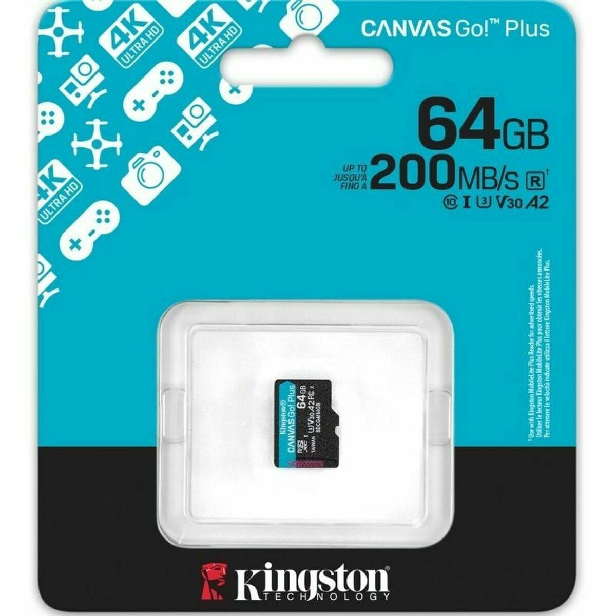 KINGSTON 64Go microSDXC Canvas Go Plus Gen4 200R A2 U3 Single Pack w/o ADP