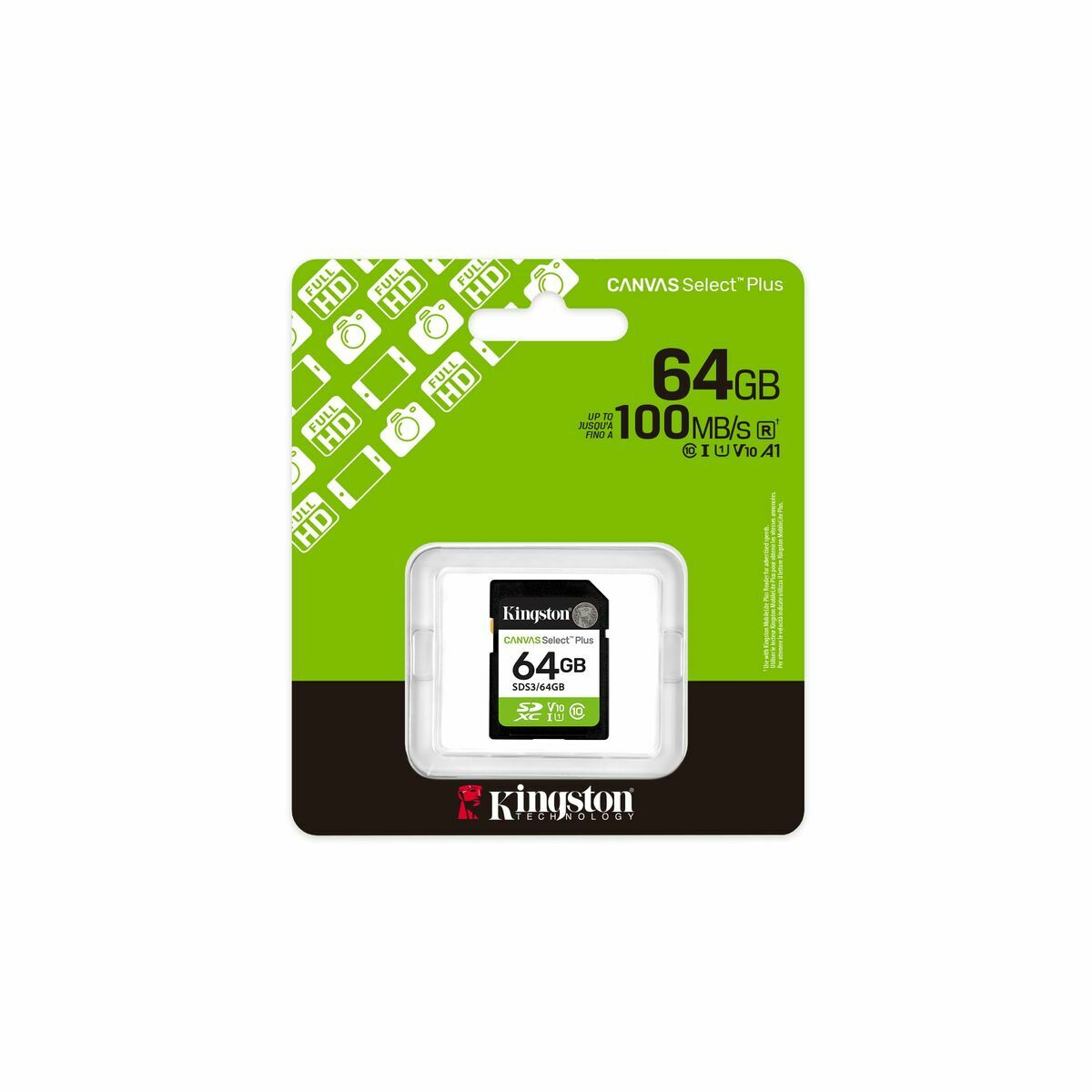 KINGSTON Canvas Select Plus Carte mémoire SDXC 64Go Gen3 150MB/s C10 UHS-I U3 V30