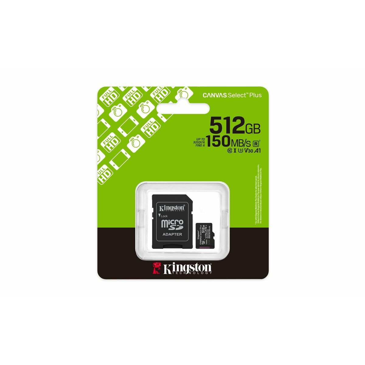 KINGSTON Canvas Select Plus Carte mémoire microSDXC 512Go Gen3 150MB/s A1 Adaptateur Inclus