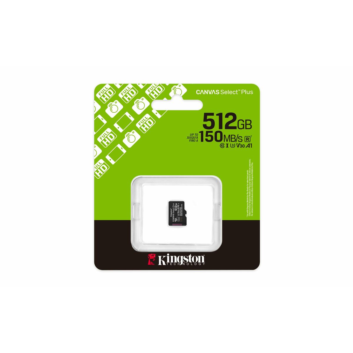 KINGSTON Canvas Select Plus Carte mémoire microSDXC 512Go Gen3 150R A1 Adaptateur SD Non Inclus